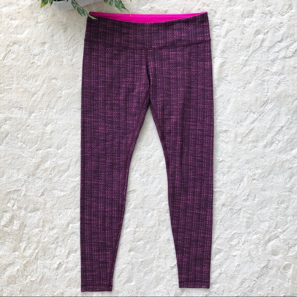 lululemon athletica Purple Patterned Leggings with Pink Waistband